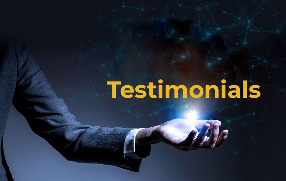 Man holding Testimonials word